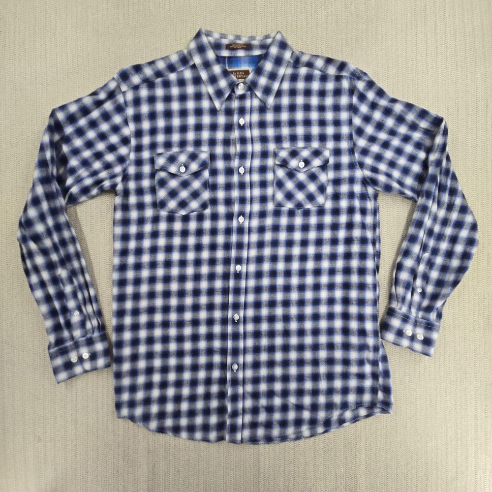 James Tattersall Shirt Mens XL Blue Check Flannel Long Sleeve Button Up Casual